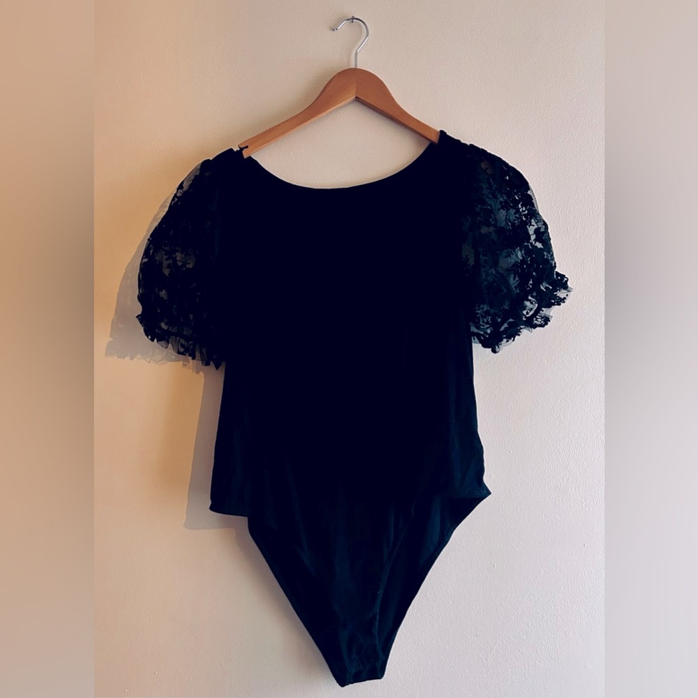 SHEIN plus ribbed bodysuit with puffy mesh sleeves